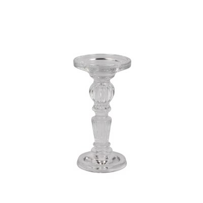 8" Clear Glass Pillar and Taper Candleholder