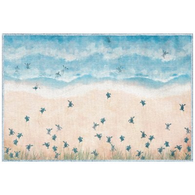 23" x 35" Natural Baby Sea Turtles Hatching on the Beach Indoor/Outdoor Rug