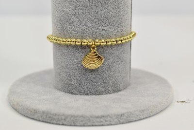 Gold Toned 4mm Balls With a Scallop Shell Charm Bracelet