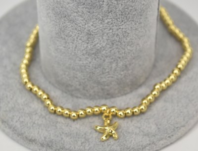 9.5" Gold Toned 4mm Balls Starfish Anklet