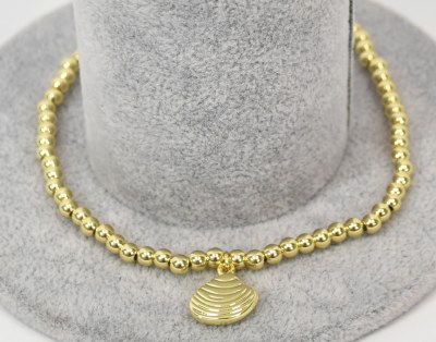 9.5" Gold Toned 4mm Balls Scallop Shell Anklet
