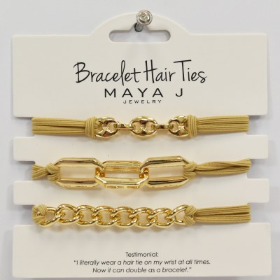 Set of Three Gold and Beige Link Hair Tie Bracelets