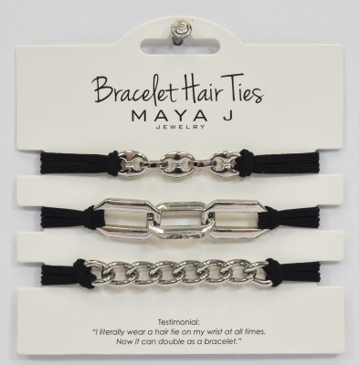 Set of Three Silver and Black Link Hair Tie Bracelets