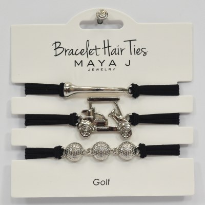 Set of Three Silver and Black Golf Theme Hair Tie Bracelets