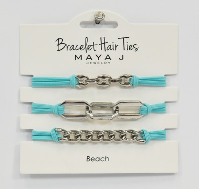 Set of Three Silver and Teal Link Hair Tie Bracelets