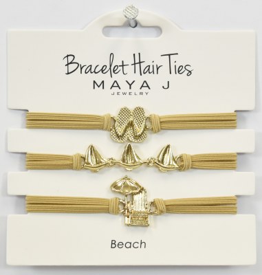 Set of Three Gold and Beige Beach Theme Hair Tie Bracelets