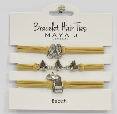 Set of Three Silver and Beige Beach Theme Hair Tie Bracelets