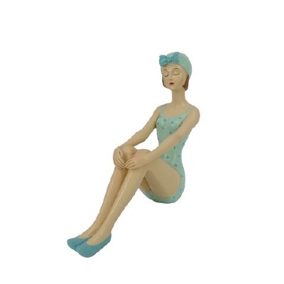 8" Seafoam Bathing Beauty Beach Lady With Hands on Her Knees Figurine