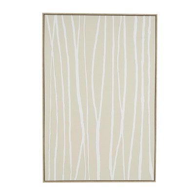 49" x 33" White Lines on a Beige Canvas Framed