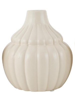 6" Cream Ceramic Ribbed Vase