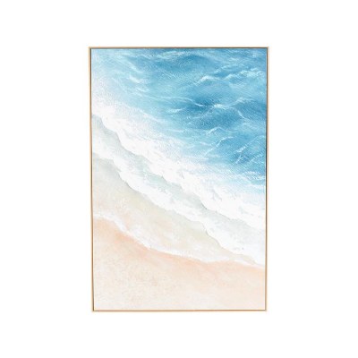 47" x 32" Blue Beach Wave Framed Coastal Canvas