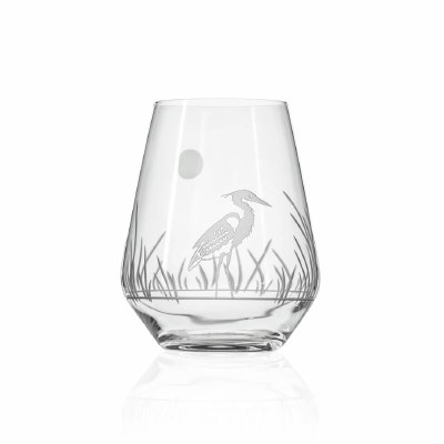 18 Oz Etched Heron Stemless Wine Glass