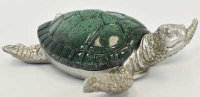 7" Silver and Green Polyresin Sea Turtle Box Figurine