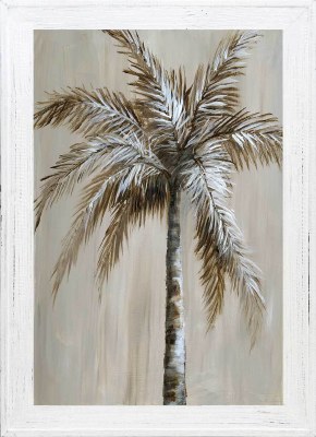 28" x 24" Taupe Palm Tree 1 Coastal Gel Textured Print in a Whitewash Frame