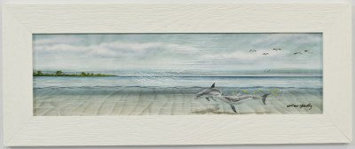 10" x 24" Dolphin Soulmates Gel Textured Print in a White Frame