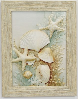 19" x 14" Aqua Marine 1 Coastal Gel Textured Print in a Distressed Sand Frame