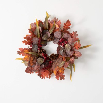 5.25" Opening Faux Fall Leaves and Pine Cone Candle Ring