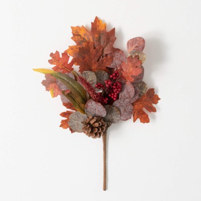 18" Faux Fall Leaves and Pine Cone Spray