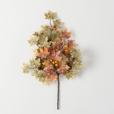 17" Faux Green and Orange Maple Leaf Spray