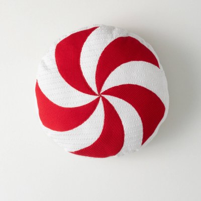 15" Round Red and White Peppermint Candy Decorative Pillow