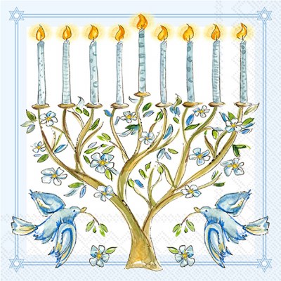 5" Square Rosanne Beck Menorah Beverage Napkins