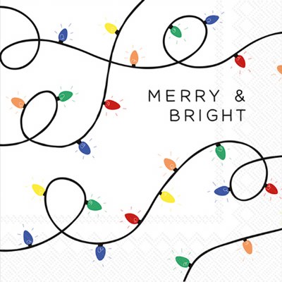 5" Square "Merry & Bright" Christmas Lights Beverage Napkins
