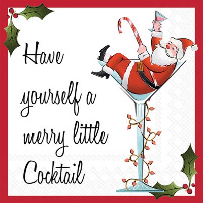 5" Square Santa in a Martini Glass Beverage Napkins