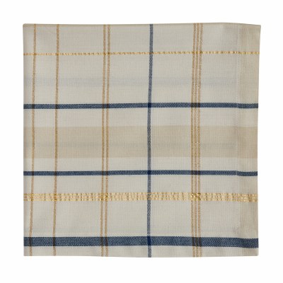 20" Square Blue and Gold Plaid Cloth Napkin