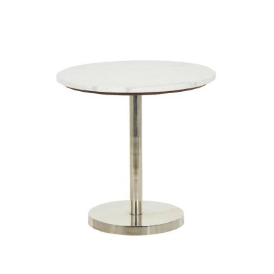 20" Round White Marble Top and Silver Base End Table