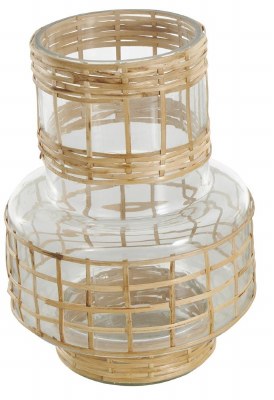 9" Natural Wicker Clear Glass Vase