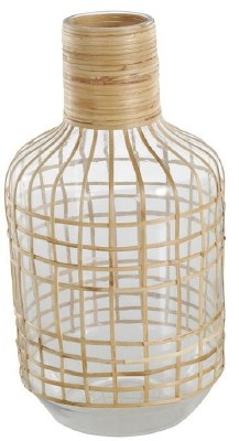 14" Natural Wicker Clear Glass Vase