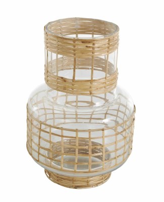 12" Natural Wicker Clear Glass Vase