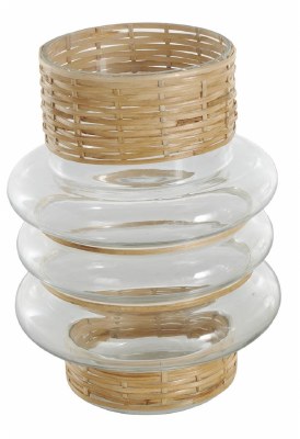 10" Natural Wicker Clear Glass Vase