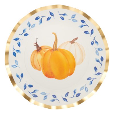 Pack of Eight 11" Round Harvest Blues Paper Plates