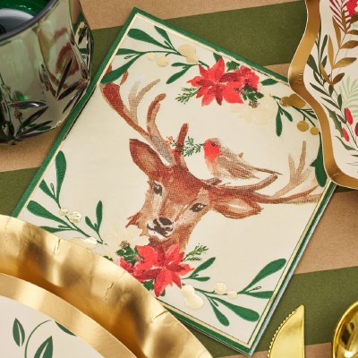 5" Square Christmas Forest Reindeer Beverage Napkins