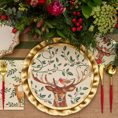 Pack of Eight 10" Round Christmas Forest Reindeer Paper Plates