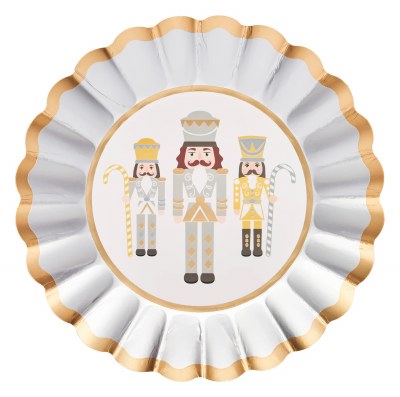 Pack of Eight 8" Round Gilded Nutcracker Paper Plates