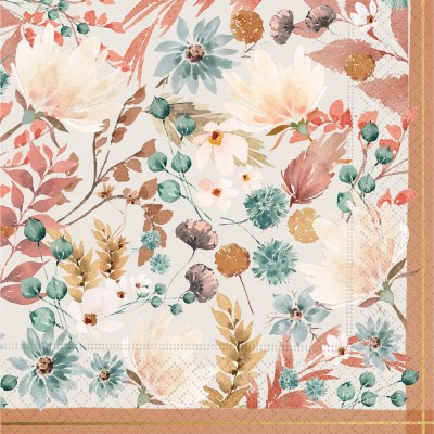 6.5" Square Blue Autumn Floral Lunch Napkins