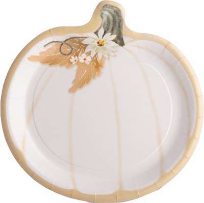 Pack of Eight 9" White Pumpkin Shaped Paper Plates