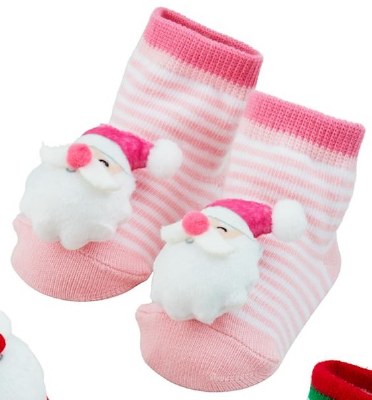 LED Pink Santa Baby Socks by Mud Pie