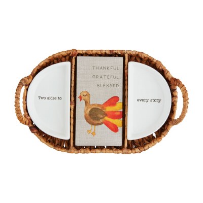 8" x 14" Oval Three Compartment Thanksgiving Basket by Mud Pie