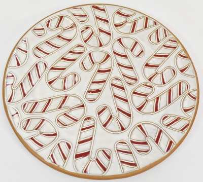 13" Round Red and White Candy Cane Ceramic Platter by Mud Pie