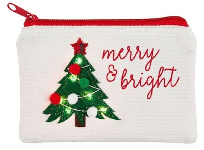 4" x 6" LED Christmas Tree "Merry & Bright" Zipper Pouch by Mud Pie