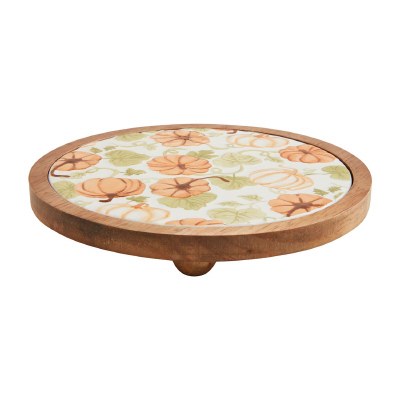 7" Round Ceramic and Wood Pumpkin Trivet by Mud Pie