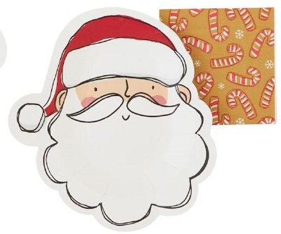 12 Napkins & 12 Paper Plates Santa Set by Mud Pie