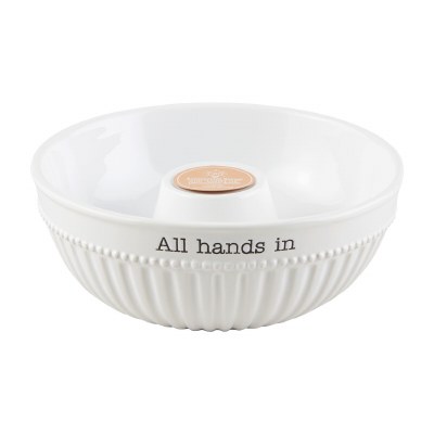 11" Round White Ceramic "All Hands In" Bowl For Sitters by Mud Pie