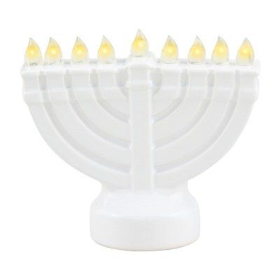 5" LED White Ceramic Menorah Sitter by Mud Pie