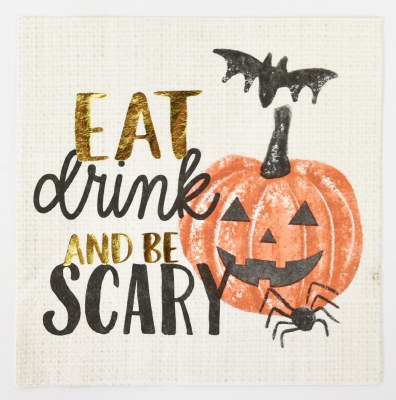 5" Square "Eat, Drink, and Be Scary" Jack-O-Lantern Beverage Napkins by Mud Pie