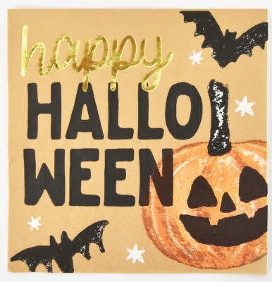 5" Square "Happy Halloween" Jack-O-Lantern and Bats Beverage Napkins by Mud Pie