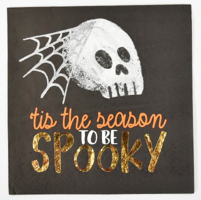 5" Square "'Tis The Season to be Spooky" Skull & Web Beverage Napkins by Mud Pie
